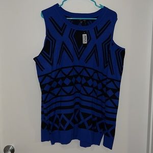 Blue/Black Cold-Shoulder Sweater